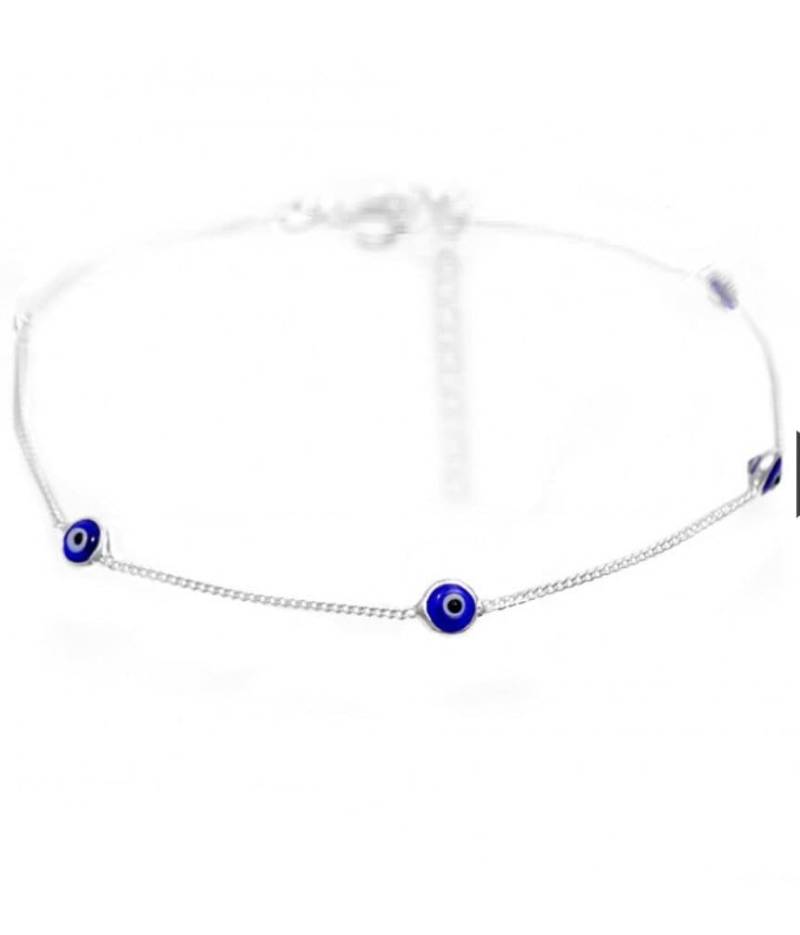 925 Sterling Silber Fußkettchen Mit Blauen Bösen Augen von Delmasi