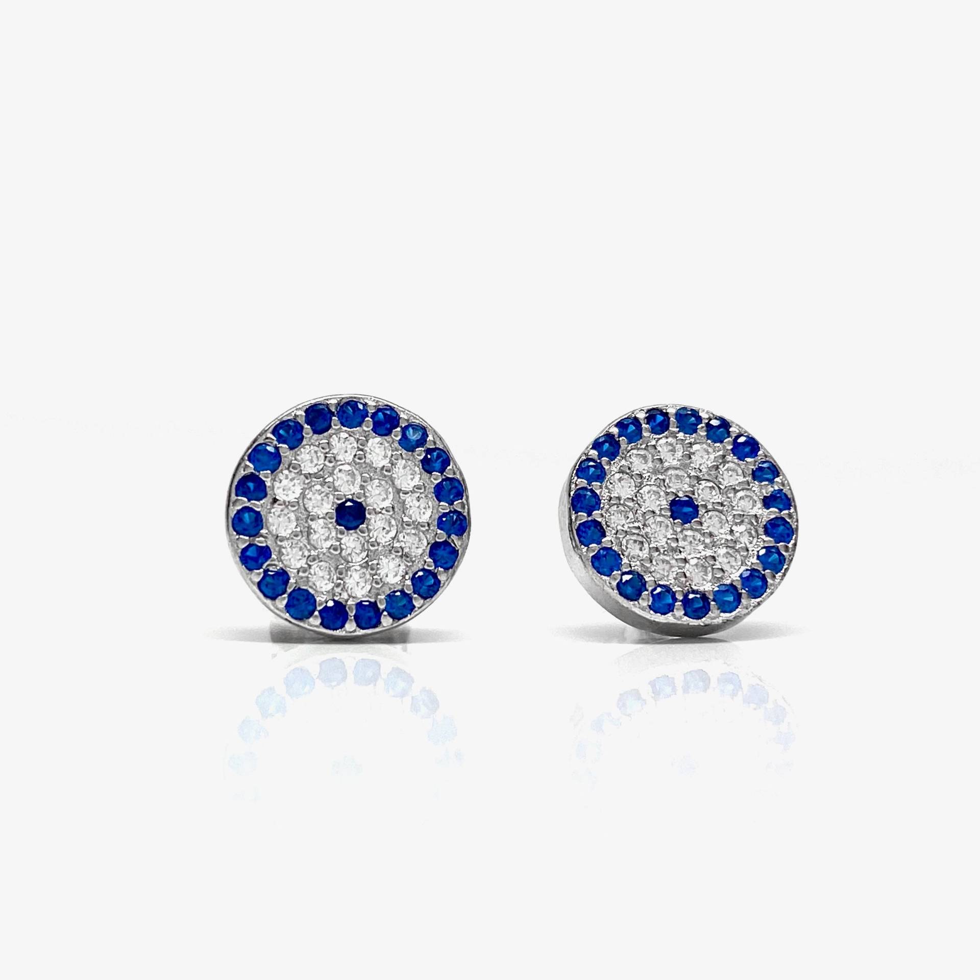925 Sterling Silber Große Runde Pave Evil Eye Ohrstecker 925 Sterling Silber Große Runde Pave Evil Eye Ohrstecker von Delmasi