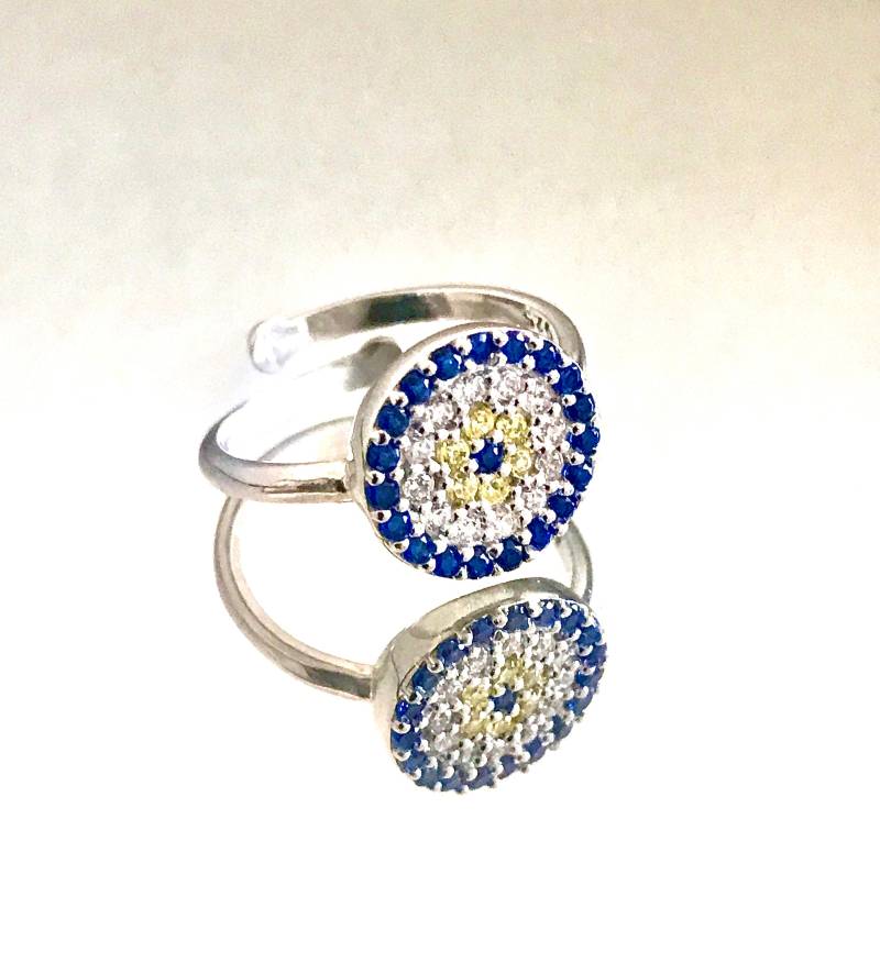 925 Sterling Silber Großer Runder Evil Eye Ring-Osfa 925 Sterling Silber Großer Runder Evil Eye Ring-Osfa von Delmasi