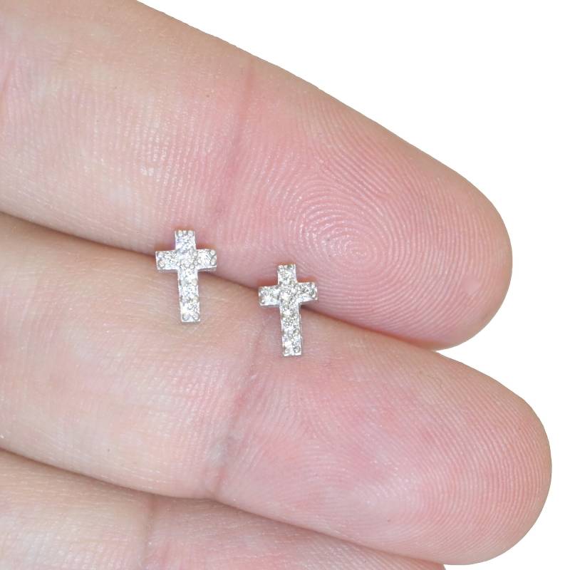 925 Sterling Silber Kleine Kreuz Cz Ohrringe 925 Sterling Silber Kleine Kreuz Cz Ohrringe von Delmasi