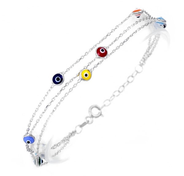 925 Sterling Silber Multi Farbige Evil Eye Tri Link Armband 925 Sterling Silber Multi Farbige Evil Eye Tri Link Armband von Delmasi