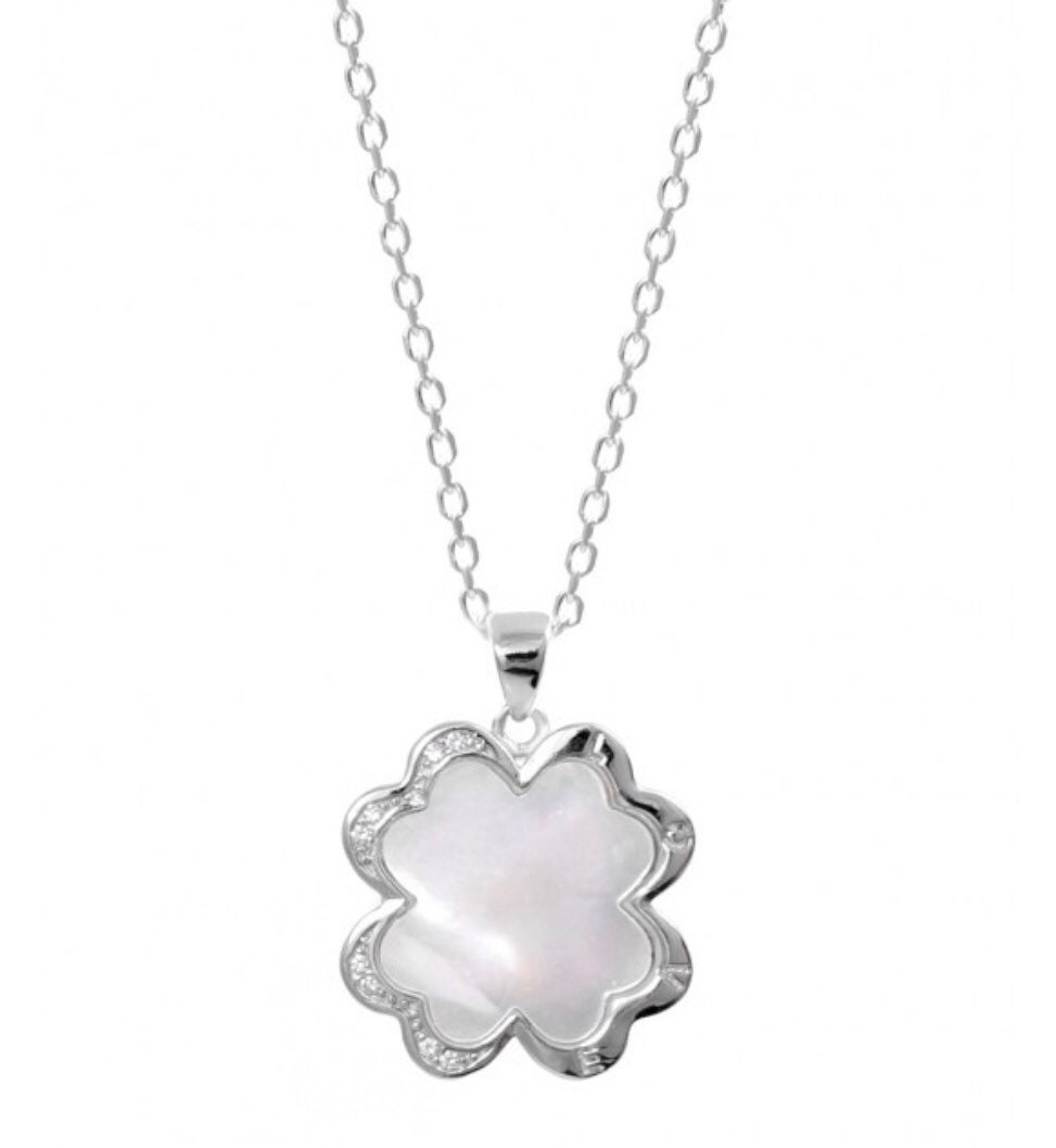 925 Sterling Silber Perlmutt Klee Halskette 925 Sterling Silber Perlmutt Klee Halskette von Delmasi