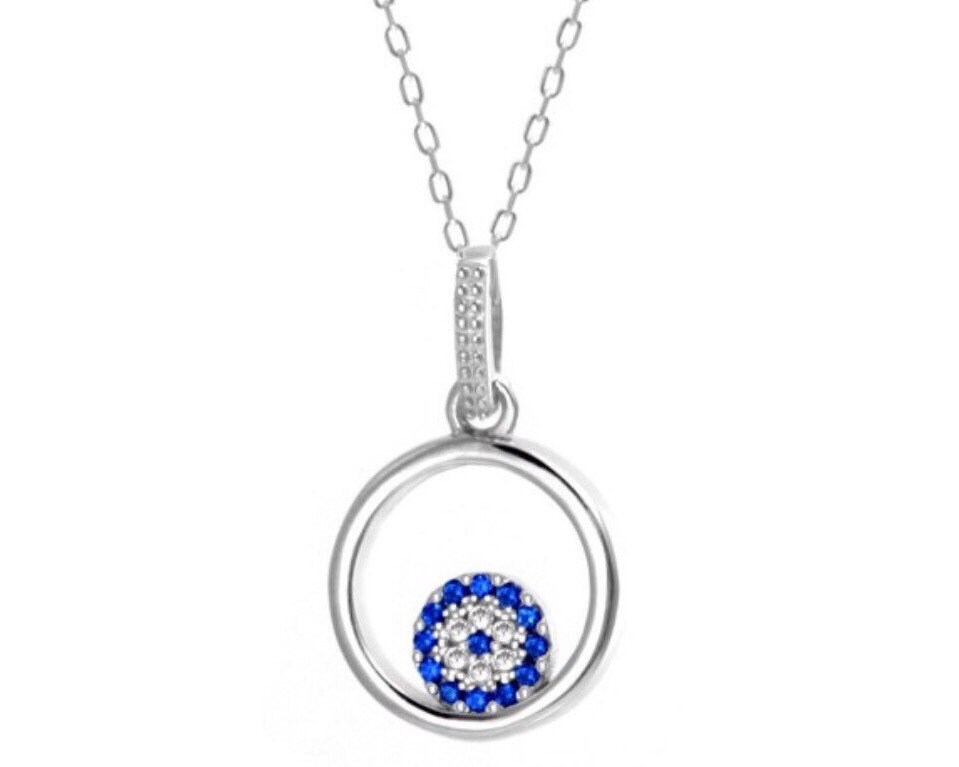 925 Sterling Silber Runde Böses Auge in Einem Runden Rahmen 925 Sterling Silber Runde Böses Auge in Einem Runden Rahmen von Delmasi