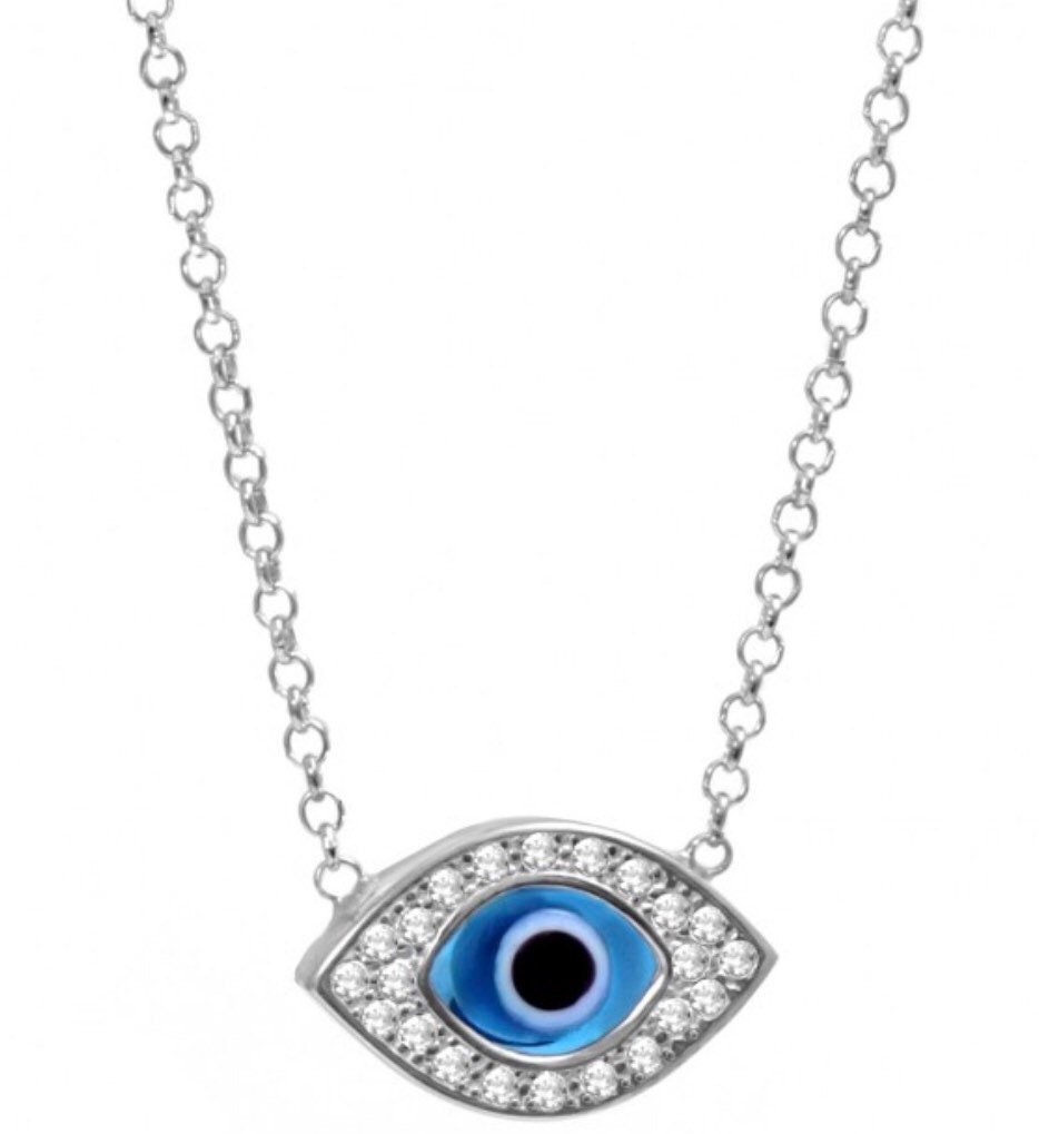 Evil Eye Halskette Aus 925-Er Sterlingsilber, Mandelförmig, Mit Muranoglas Evil Eye Halskette Aus 925-Er Sterlingsilber, Mandelförmig, Mit Muranoglas von Delmasi
