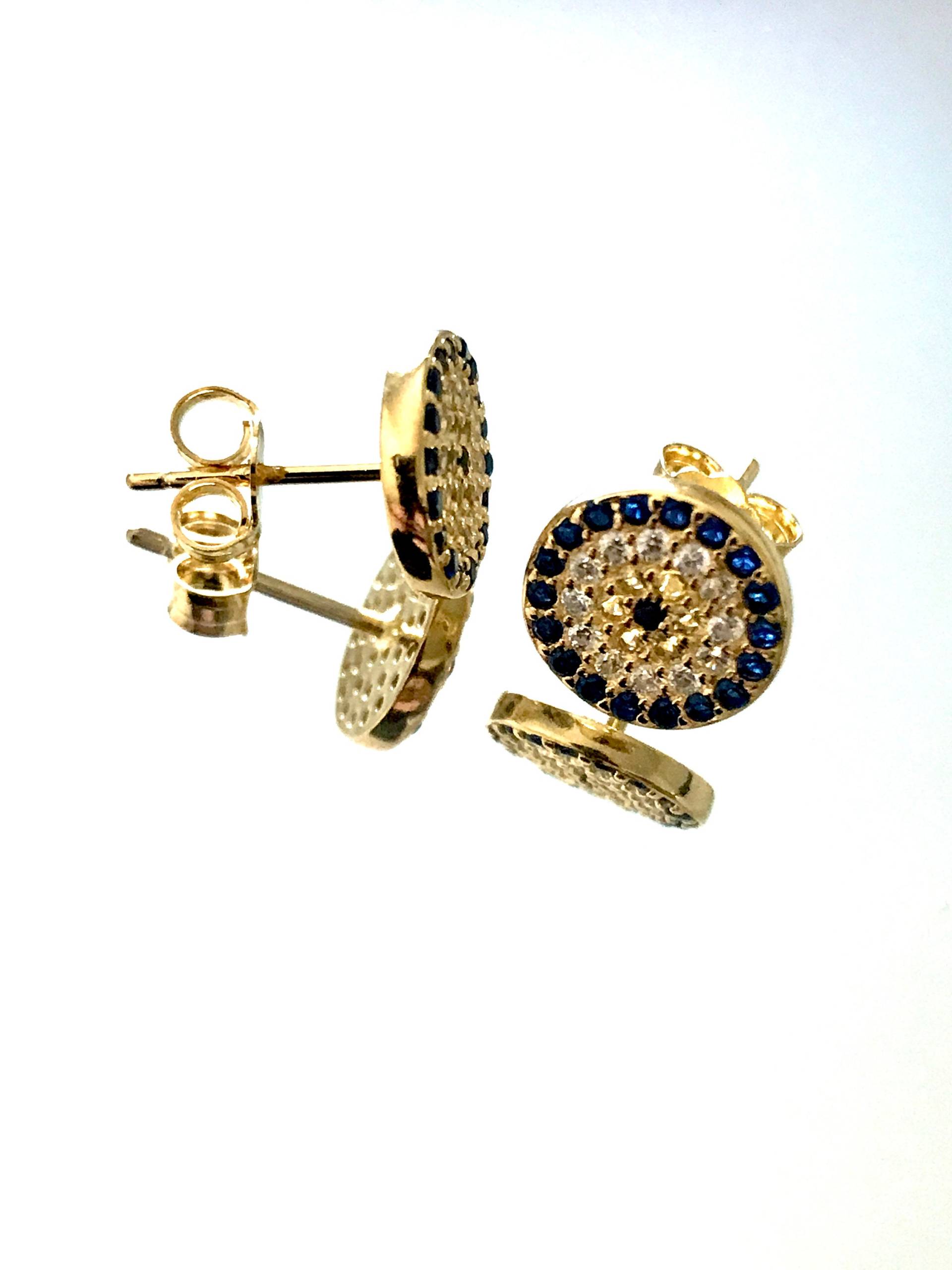 Vergoldete Große Runde Evil Eye Ohrringe Vergoldete Große Runde Evil Eye Ohrringe von Delmasi