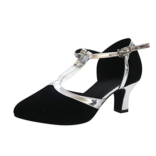 Damen Sozial Ballsaal Tango Latein Schuhe Salsa Tanzschuhe Mädchen Herde Pailletten Weicher Boden Spitze Absätze Hochzeit Party Schuhe (Schwarz,37 EU) von Deloito Schuhe