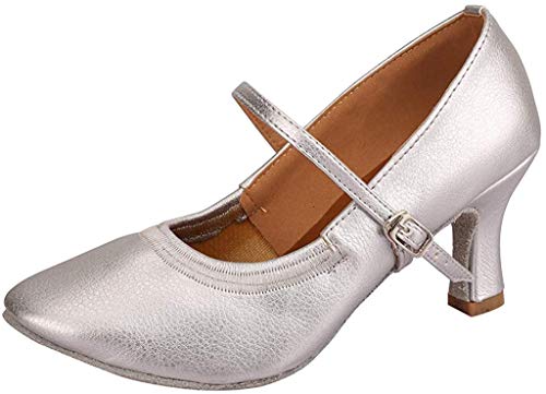 Deloito Damen Mid-High Heels modern Glitzer-Pailletten Tanzschuhe Ballsaal PU weicher Boden Latein Tango Flach Tanzen Schuhe (40 EU, Silber-D) von Deloito Schuhe