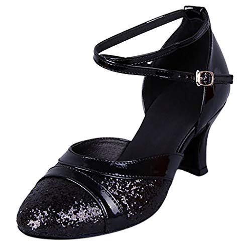 Deloito Damen Mode Elegant Ballsaal Tango Latein Salsa Tanzschuhe Party Hochzeit Sozial Pailletten Schuhe Weicher Boden Spitze Absätze Tanzschuh (35 EU, Schwarz-B) von Deloito Schuhe