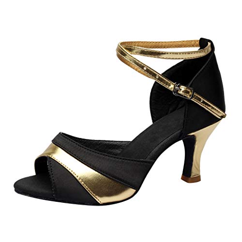 Deloito Damen Modern Hochhackig Einfarbig Tanzen Sandalen Rumba Walzer Abschlussball Tanzschuhe Ballsaal Lateinisches Ballett Singles Schuhe (Gold,39 EU) von Deloito Schuhe