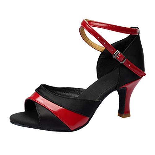 Deloito Damen Modern Hochhackig Einfarbig Tanzen Sandalen Rumba Walzer Abschlussball Tanzschuhe Ballsaal Lateinisches Ballett Singles Schuhe (Rot,34 EU) von Deloito Schuhe