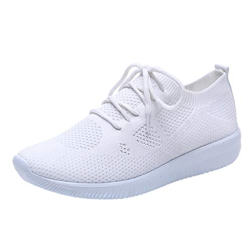 Deloito Damen Sneaker Leichte Modische Turnschuhe Fliegendes Weben Socken Sport Schuhe Schüler Freizeit Atmungsaktiv Laufschuhe (36 EU, Weiß-05) von Deloito Schuhe