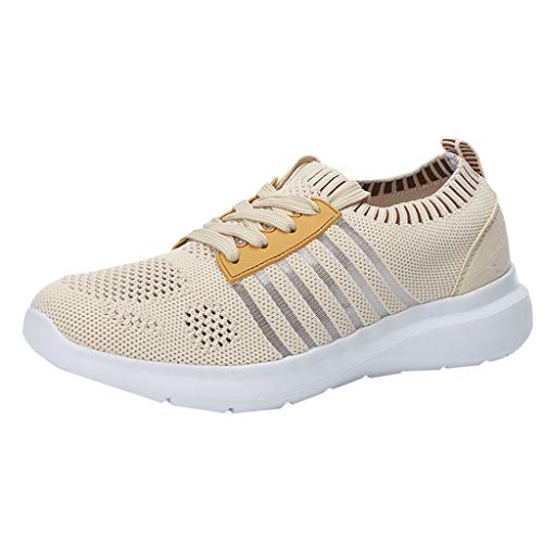 Deloito Damen Sneaker Leichte Modische Turnschuhe Fliegendes Weben Socken Sport Schuhe Schüler Freizeit Atmungsaktiv Laufschuhe (38 EU, Beige-04) von Deloito Schuhe