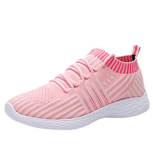 Deloito Damen Sneaker Leichte Modische Turnschuhe Fliegendes Weben Socken Sport Schuhe Schüler Freizeit Atmungsaktiv Laufschuhe (39 EU, Rosa-02) von Deloito Schuhe