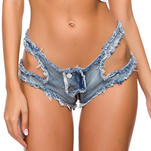 Deloito Damen Sexy Bandage Taste Niedrige Taille Shorts Cowgirl Denim Kurze Hose Abgeschnitten Mini Jeans Hot Pants (Blau-02, X-Large) von Deloito Shorts