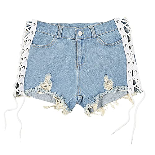 Deloito Damen Sexy Bandage Taste Niedrige Taille Shorts Cowgirl Denim Kurze Hose Abgeschnitten Mini Jeans Hot Pants (Blau-05, Small) von Deloito Shorts