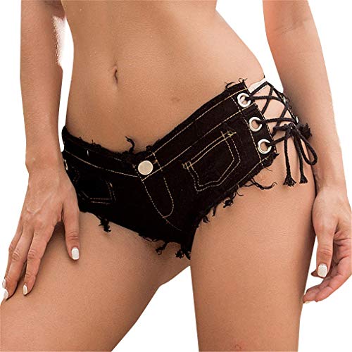 Deloito Damen Sexy Bandage Taste Niedrige Taille Shorts Cowgirl Denim Kurze Hose Abgeschnitten Mini Jeans Hot Pants (Schwarz,Small) von Deloito Shorts