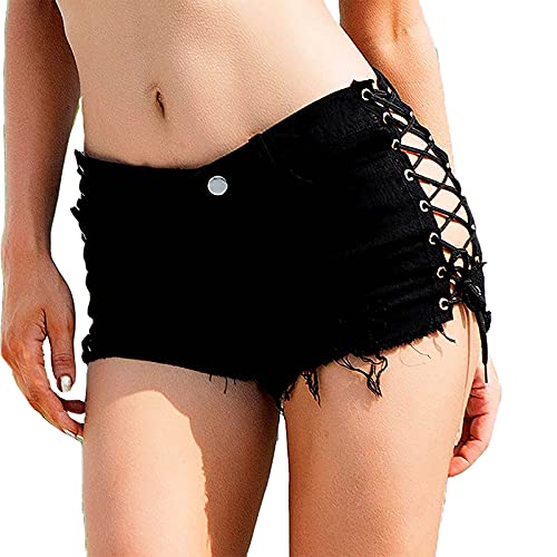 Deloito Damen Sexy Bandage Taste Niedrige Taille Shorts Cowgirl Denim Kurze Hose Abgeschnitten Mini Jeans Hot Pants (Schwarz-05, Large) von Deloito Shorts