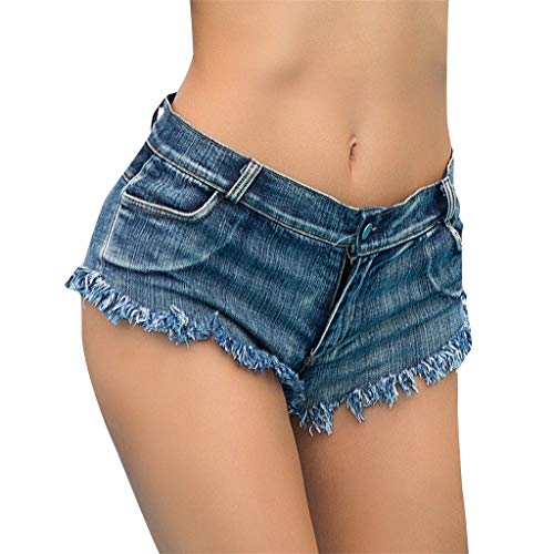 Deloito Damen Shorts Sexy Bandage Taste Hot Pants Niedrige Taille Cowgirl Denim Kurze Hose Abgeschnitten Mini Jeans (Blau-06, Large) von Deloito Shorts