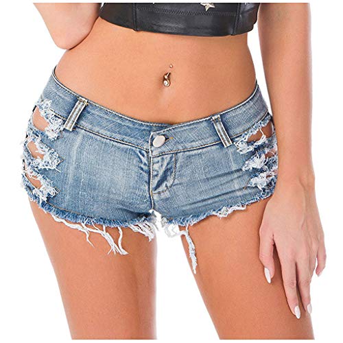 Deloito Damen Shorts Sexy Bandage Taste Hot Pants Niedrige Taille Cowgirl Denim Kurze Hose Abgeschnitten Mini Jeans (Hellblau-06, Large) von Deloito Shorts