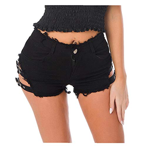 Deloito Damen Shorts Sexy Bandage Taste Hot Pants Niedrige Taille Cowgirl Denim Kurze Hose Abgeschnitten Mini Jeans (Schwarz-06, Large) von Deloito Shorts