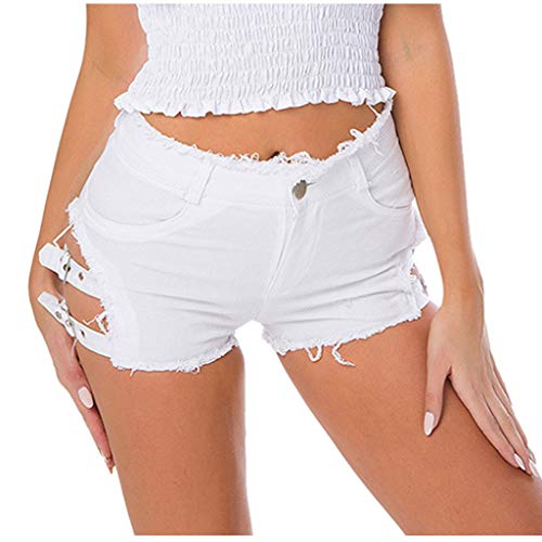 Deloito Damen Shorts Sexy Bandage Taste Hot Pants Niedrige Taille Cowgirl Denim Kurze Hose Abgeschnitten Mini Jeans (Weiß-06, Large) von Deloito Shorts