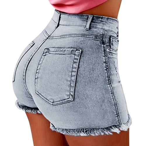 Deloito Neu Sommer Kurz Hotpants Damen Mode Jeans Shorts Sexy Taschen High Waist Denim Mini Hose mit Taschen (Hellblau-C, Medium) von Deloito Shorts