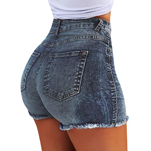 Deloito Sommer Stretch Hotpants Damen Mode Jeans Shorts Sexy Bequeme Hohe Taille Denim Kurz Hosen mit Taschen (Blau, Large) von Deloito Shorts