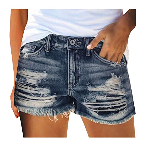 Deloito Sommer Stretch Hotpants Damen Mode Jeans Shorts Sexy Bequeme Hohe Taille Denim Kurz Hosen mit Taschen (Blau-D, Large) von Deloito Shorts