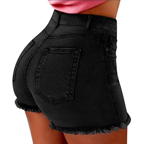 Deloito Sommer Stretch Hotpants Damen Mode Jeans Shorts Sexy Bequeme Hohe Taille Denim Kurz Hosen mit Taschen (Schwarz, Small) von Deloito Shorts