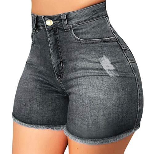 Deloito Sommer Stretch Hotpants Damen Mode Jeans Shorts Sexy Bequeme Hohe Taille Denim Kurz Hosen mit Taschen (Schwarz-F, X-Large) von Deloito Shorts