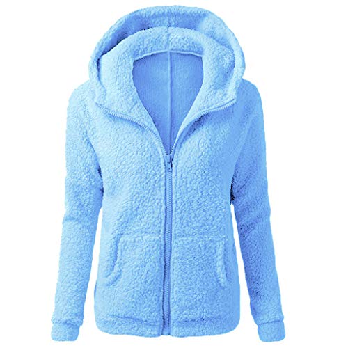 Deloito Damen Kapuzenjacke Warm Fleece Sweatjacke mit Reißverschluss Herbst Winter Teddy Hoodie Jacke Casual Einfachheit Übergangsjacke Leicht Wintermantel Einfarbig Fleecejacke mit Tasche, Blau, S von Deloito