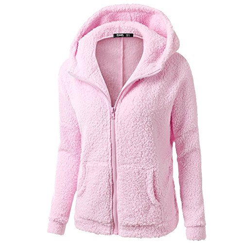 Deloito Damen Kapuzenjacke Warm Fleece Sweatjacke mit Reißverschluss Herbst Winter Teddy Hoodie Jacke Casual Einfachheit Übergangsjacke Leicht Wintermantel Einfarbig Fleecejacke mit Tasche, Rosa, XXL von Deloito