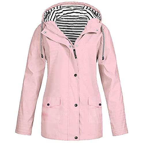 Deloito Damen Regenjacke Große Größe Regenmantel Winddicht Parka Coat Leicht Softshell Outdoor Windbreaker Wasserdicht Atmungsaktiv Regenparka mit Kapuze Funktionsjacke Softshelljacke von Deloito