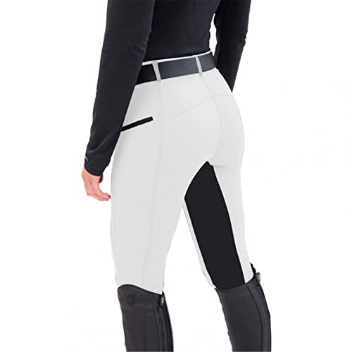 Deloito Damen Reithosen Sportreithose Outdoor-Hose mit hoher Taille Legging Reithose Vollbesatz Frauen Equine Leggings Stretch Frau Reithosen Damenreithose, S, Weiß von Deloito