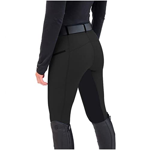 Deloito Damen Reithosen Sportreithose Outdoor-Hose mit hoher Taille Legging Reithose Vollbesatz Frauen Equine Leggings Stretch Frau Reithosen Damenreithose, Schwarz, M von Deloito