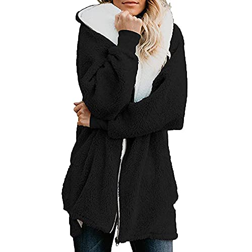 Deloito Kapuzenjacke Damen Fleece Mantel Warme Winterparka Langer Jacke Mäntel Mit Kapuze Einfarbiger Plüschjacke Damen Winterjacke Wattierte Jacke Warme Mantel Frauen Herbst Winter Plüschmantel von Deloito