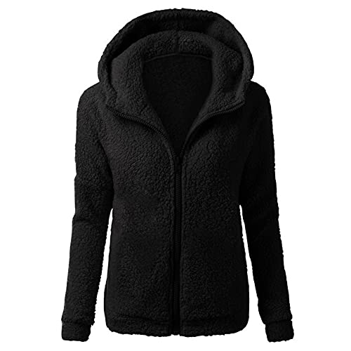 Deloito Plüsch Hoodie Jacken Damen Plüschmantel mit Kapuze WarmerWarme Winterjacke Casual Teddy-Fleece Jacke Grosse Grösse Fleecemantel Reißverschluss Kapuzenjacke Flauschige Plüschmantel von Deloito