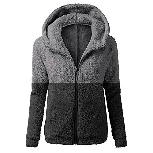 Deloito Plüsch Hoodie Jacken Damen Plüschmantel mit Kapuze WarmerWarme Winterjacke Casual Teddy-Fleece Jacke Grosse Grösse Fleecemantel Reißverschluss Kapuzenjacke Flauschige Plüschmantel von Deloito