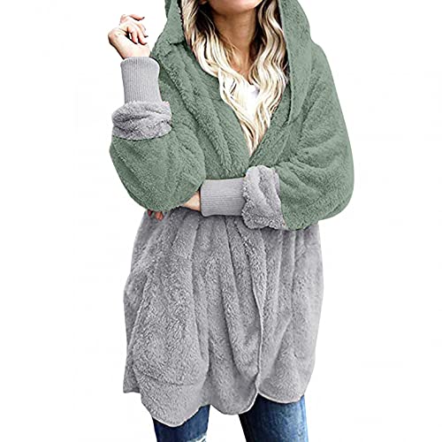 Deloito Plüschjacke Damen Teddy-Fleece Sweatshirt mit Kapuze Fleece Hoodie Jacke Warm Cardigan Oversize Plüsch Mantel Herbst Winter Plüschmantel Wintermantel Farbblock Kapuzenjacke mit Taschen von Deloito