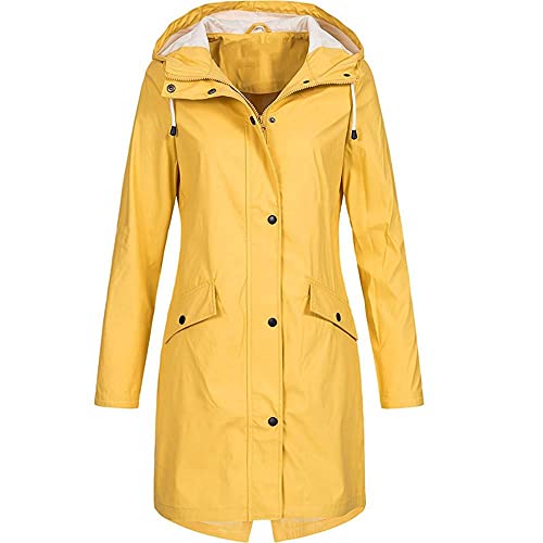 Deloito Regenjacke Damen Mittlere Länge Regenmantel mit Kapuze Wasserdicht Winddicht Atmungsaktiv Übergangsjacke Frauen Einfarbig Winddicht Jacke Windbreaker Funktionsjacke Outdoorjacke Outwear von Deloito