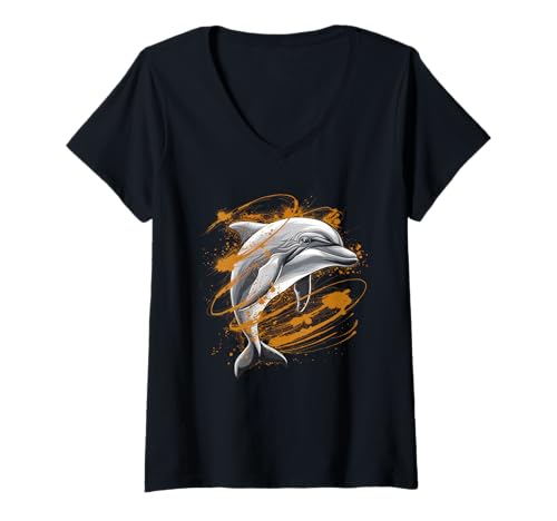 Damen Delphin Tshirt Männer Delfin Orange Animal School Sport T-Shirt mit V-Ausschnitt von Delphin TShirt Männer Frauen Tierschule Sport