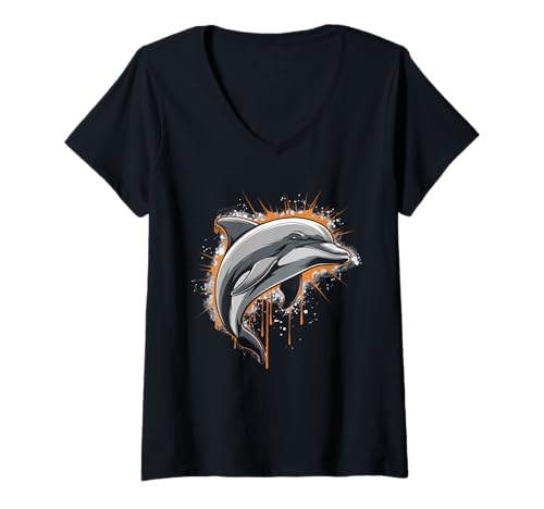 Damen Delphin Tshirt Männer Delfin Orange Animal School Sport T-Shirt mit V-Ausschnitt von Delphin TShirt Männer Frauen Tierschule Sport