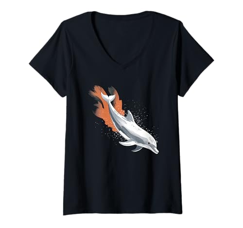Damen Delphin Tshirt Männer Delfin Orange Animal School Sport T-Shirt mit V-Ausschnitt von Delphin TShirt Männer Frauen Tierschule Sport
