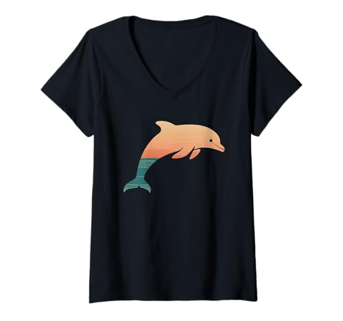 Damen Delphin Tshirt Männer Delfin Orange Animal School Sport T-Shirt mit V-Ausschnitt von Delphin TShirt Männer Frauen Tierschule Sport