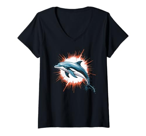 Damen Delphin Tshirt Männer Delfin Orange Animal School Sport T-Shirt mit V-Ausschnitt von Delphin TShirt Männer Frauen Tierschule Sport