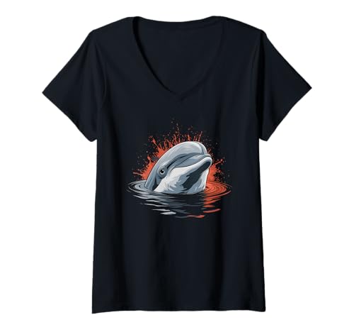 Damen Delphin Tshirt Männer Delfin Orange Animal School Sport T-Shirt mit V-Ausschnitt von Delphin TShirt Männer Frauen Tierschule Sport