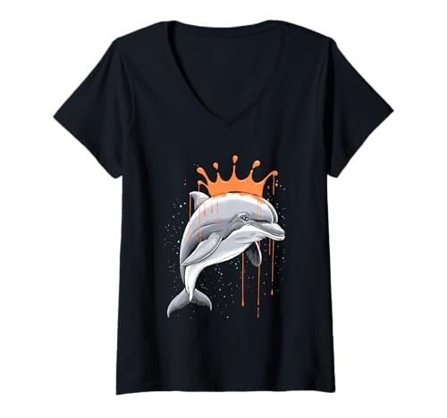 Damen Delphin Tshirt Männer Delfin Orange Animal School Sport T-Shirt mit V-Ausschnitt von Delphin TShirt Männer Frauen Tierschule Sport