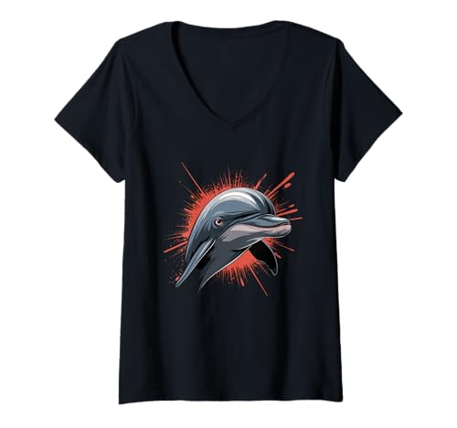 Damen Delphin Tshirt Männer Delfin Orange Animal School Sport T-Shirt mit V-Ausschnitt von Delphin TShirt Männer Frauen Tierschule Sport