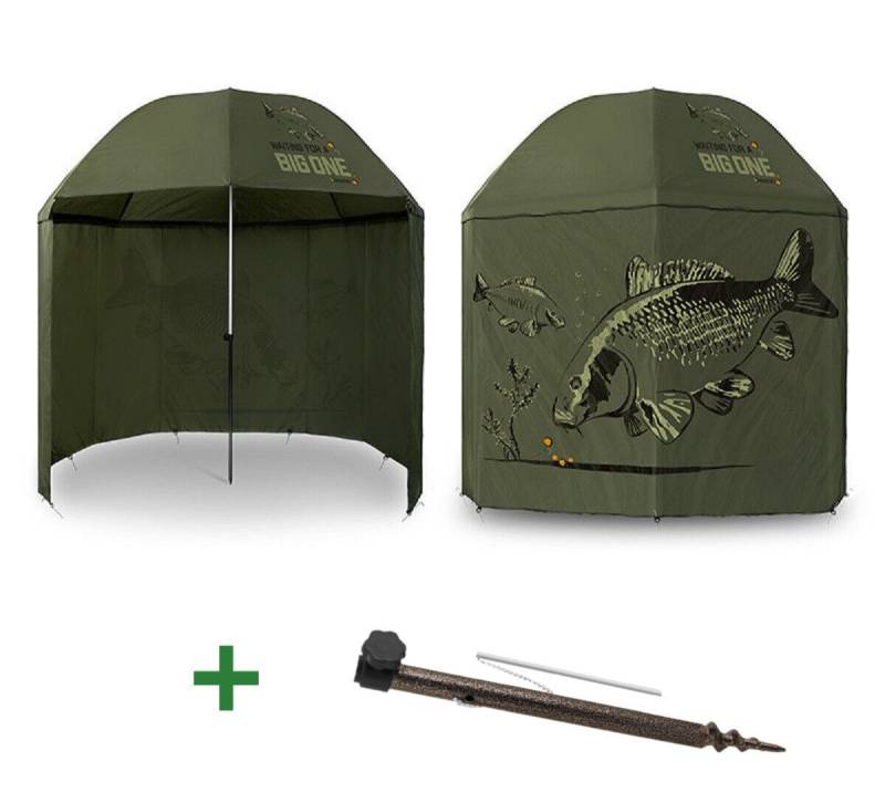 Delphin.sk Angelschirm Regenschirm mit Seitenwand Delphin BigONE CARP 250cm Angelschirm, Design des Schirms ist speziell auf die Karpfenangler angepasst von Delphin.sk