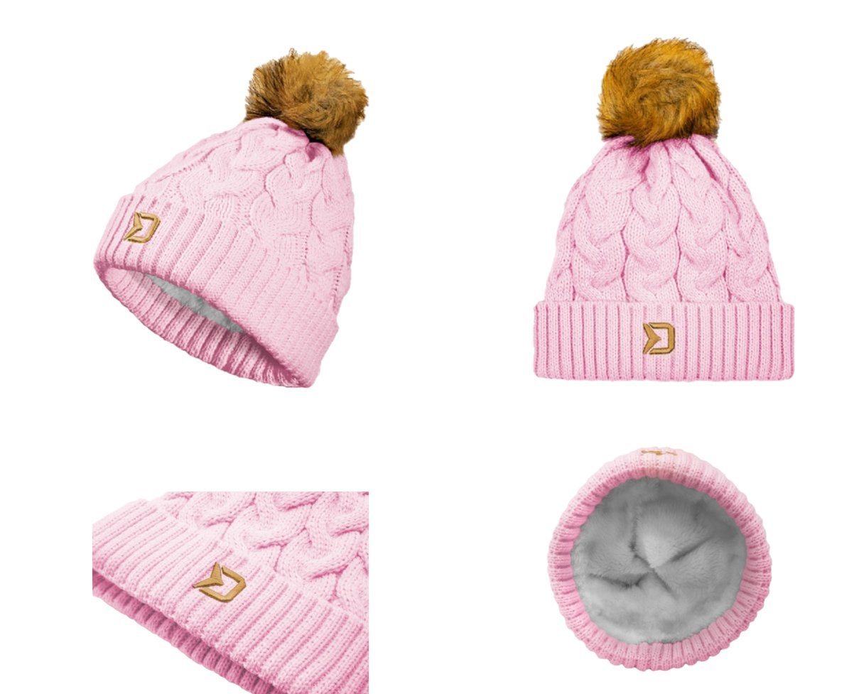 Delphin.sk Bommelmütze Damen-Wintermütze Delphin QUEEN Rosa Strickmütze Beanie besonders warme Damenmütze für kalte Wintertage von Delphin.sk